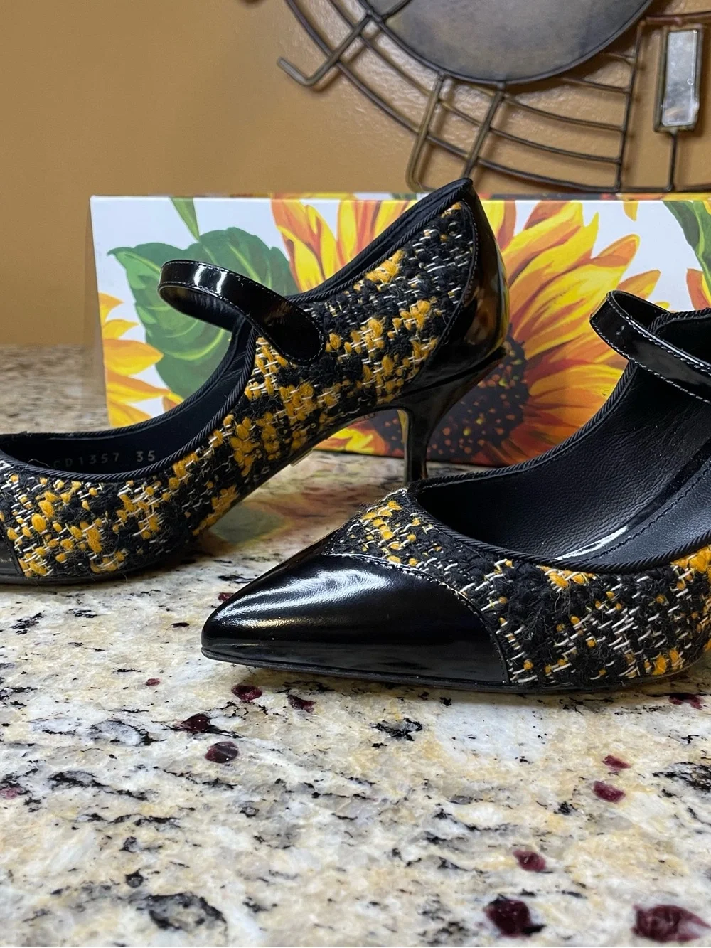 Dolce & Gabbana Black and Yellow Tweed Mary Jane Heels